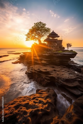 Ancient pura ulun danu bratan, besakih or famous hindu temple and tourist in bali island at sunrise
