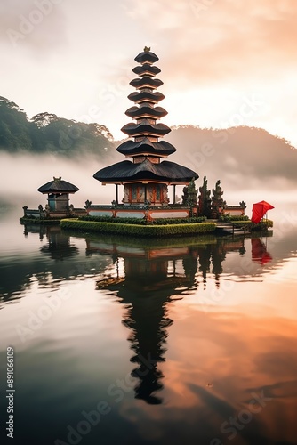Wallpaper Mural Ancient pura ulun danu bratan, besakih or famous hindu temple and tourist in bali island at sunrise Torontodigital.ca