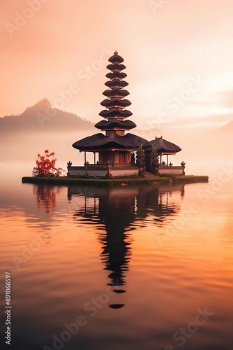 Wallpaper Mural Ancient pura ulun danu bratan, besakih or famous hindu temple and tourist in bali island at sunrise Torontodigital.ca