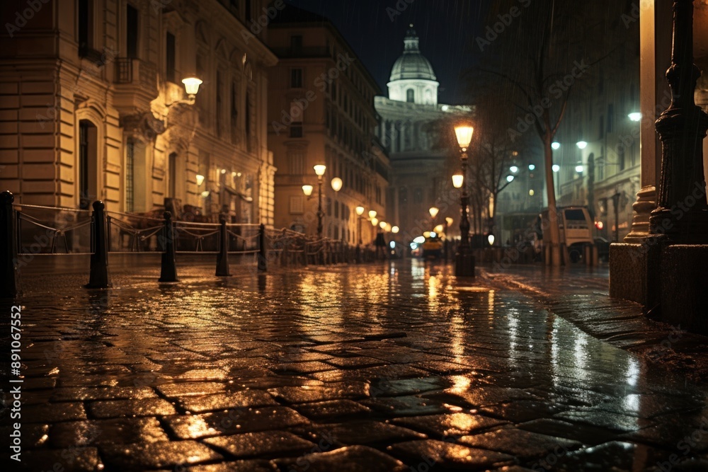 Fototapeta premium A rain storm night illuminated outdoors lighting.