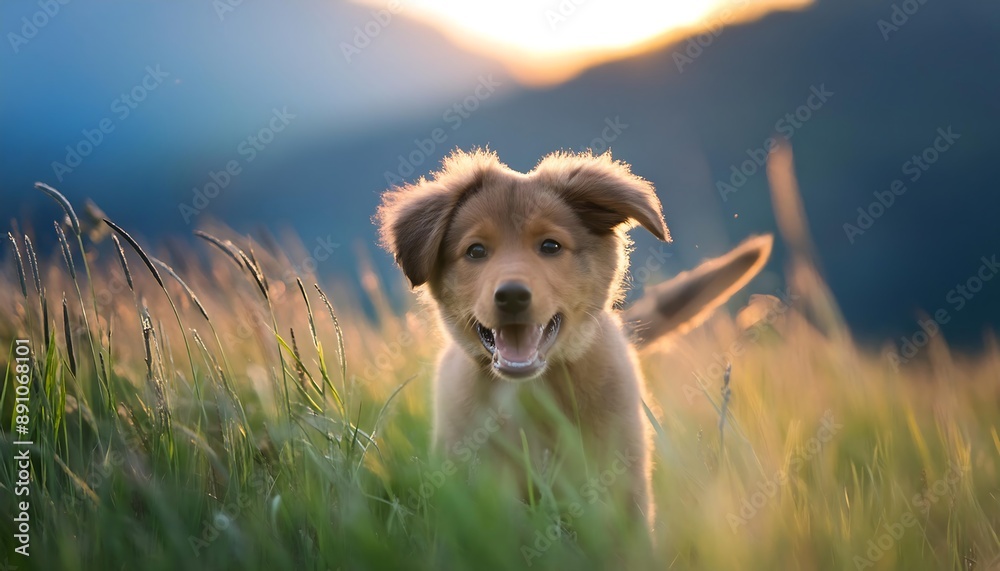 Adorable Yorkshire Terrier puppy with silky fur sits playfully in a patch of green grass Adorable Yorkshire Terrier puppy with silky fur sits playfully in a patch of green grass