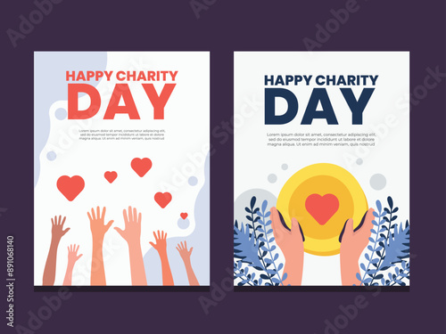 Charity Donation Poster Template Flat Background Vector Illustration