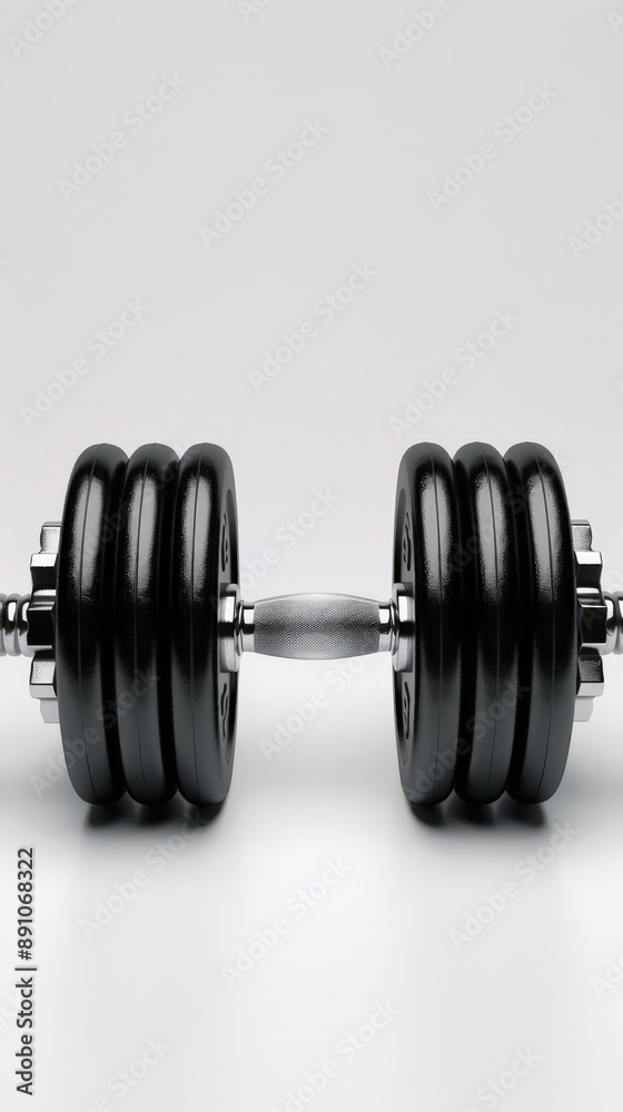 Close-up image of a black dumbbell with a silver handle on a plain white background, ideal for fitness and workout themes. Close-up image of a black dumbbell with a silver handle on a plain white background, ideal for fitness and workout themes.