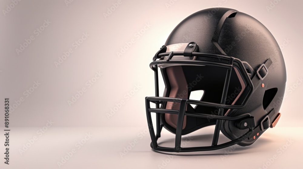 Close-up of a black football helmet on a neutral background, showcasing the sports gear and safety equipment used in American football. Close-up of a black football helmet on a neutral background, showcasing the sports gear and safety equipment used in American football.
