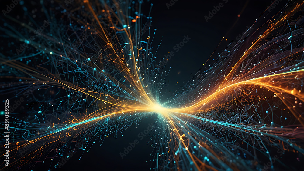 A visualization of quantum entanglement using interconnected, glowing lines and particles that form intricate, abstract patterns, representing the complexity of quantum physics.
A visualization of quantum entanglement using interconnected, glowing lines and particles that form intricate, abstract patterns, representing the complexity of quantum physics.