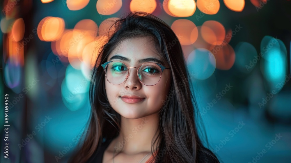 Beautiful Indian girl model influencer with long hair wearing specs sunglass cinematic background Beautiful Indian girl model influencer with long hair wearing specs sunglass cinematic background