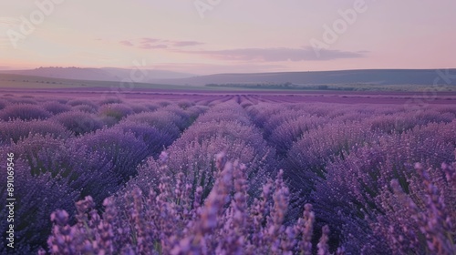 Lavender Field at Dusk: A vast field of lavender stretching towards the horizon, its purple hues deepening in the twilight. The air is filled with the calming scent of lavender, and gentle evening bre