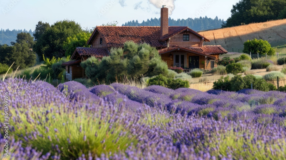 Lavender Field with Rustic Farmhouse A picturesque scene of a traditional farmhouse set amidst a vast lavender field. Bright purple flowers stretch to the horizon. Lavender Field with Rustic Farmhouse A picturesque scene of a traditional farmhouse set amidst a vast lavender field. Bright purple flowers stretch to the horizon.