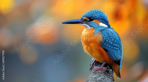 Graceful Kingfisher Alcedo Atthis Perched on a Branch in Natural Habitat