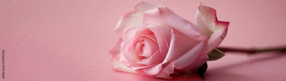 Close up of a pink rose on a soft pink background, highlighting the delicate petals and beauty of the flower. Close up of a pink rose on a soft pink background, highlighting the delicate petals and beauty of the flower.
