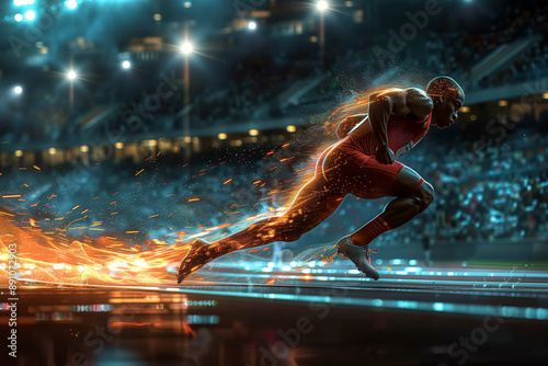 Close up of runners feet on the track field