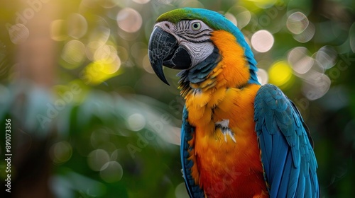 Vibrant Parrot Perched on Branch in Tropical Setting