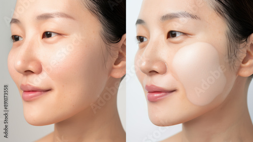 Azelaic Acid Cream Application on South Korean Woman with Rosacea and Acne, Showcasing Even Skin Tone Improvement