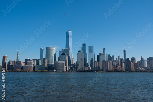 New York City Skyline with Urban Skyscrapers USA. New York City skyline, cityscape of Manhattan in USA. Panoramic view on Manhattan.