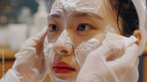 South Korean Woman’s Acne Treatment with Sulfur Mask, Focused on Drying and Antibacterial Effects photo