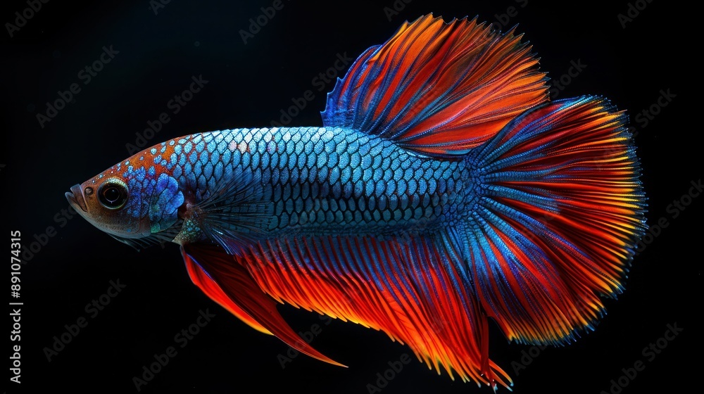 Dynamic Betta Fish in Motion - Siamese Fighting Fish Splendens, Isolated on Black Background Dynamic Betta Fish in Motion - Siamese Fighting Fish Splendens, Isolated on Black Background