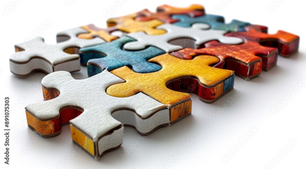 Fototapeta premium Paper cutout of a puzzle piece, teamwork theme, isolated on white background 