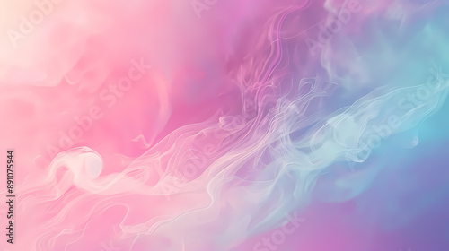Abstract pastel gradient background with swirling smoke patterns in soft pink, purple, and blue hues.