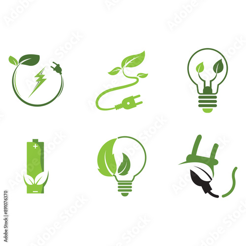 Save energy symbol. Energy icon with green leaf. Eco friendly, environmentally. Eco icon