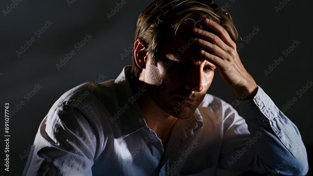 Stressed Businessman Reviewing Documents in Office Stressed Businessman Reviewing Documents in Office