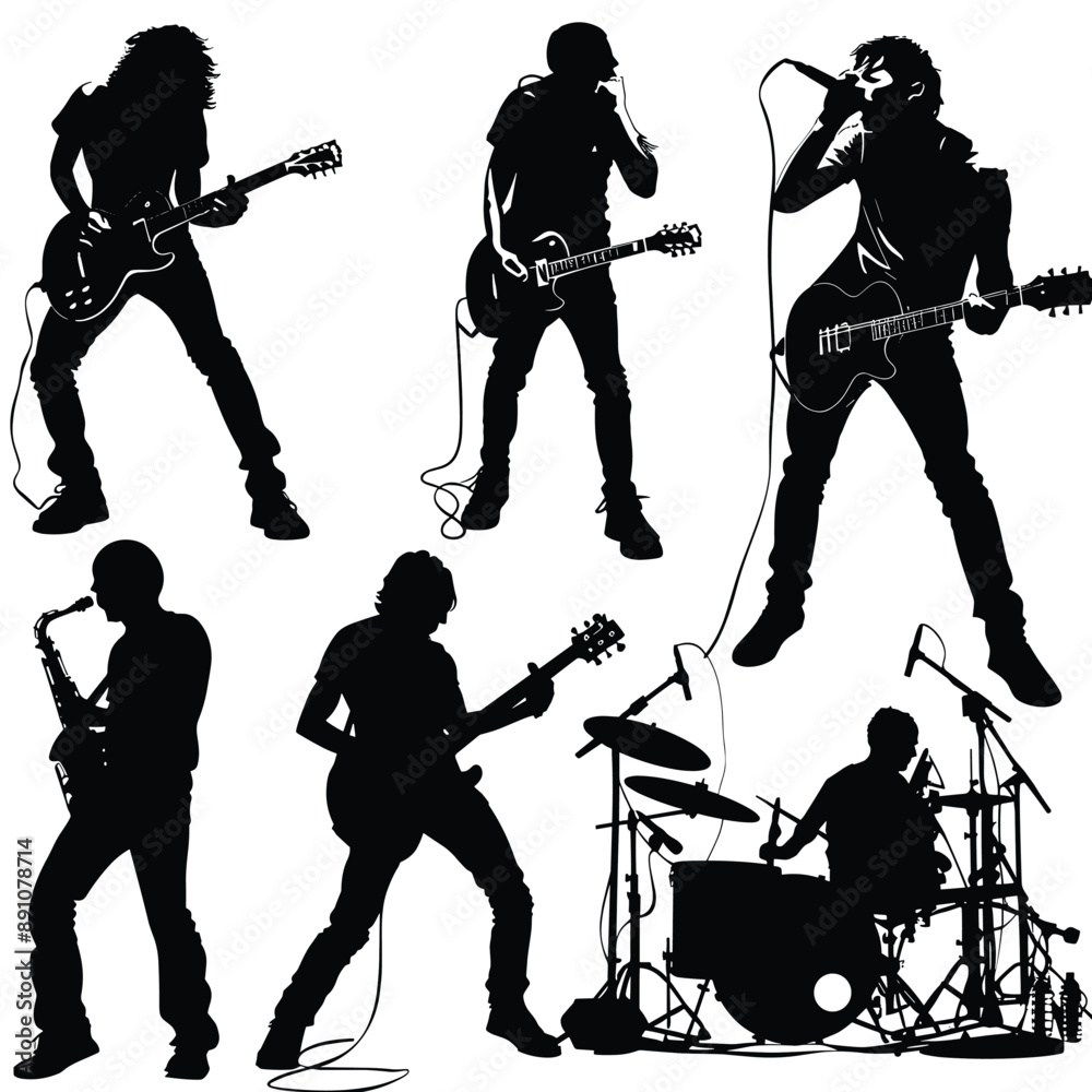 Silhouettes of a Rock Band Performing on Stage