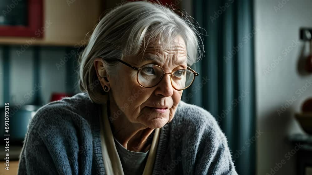 Elderly Woman in Deep Thought at Home Elderly Woman in Deep Thought at Home
