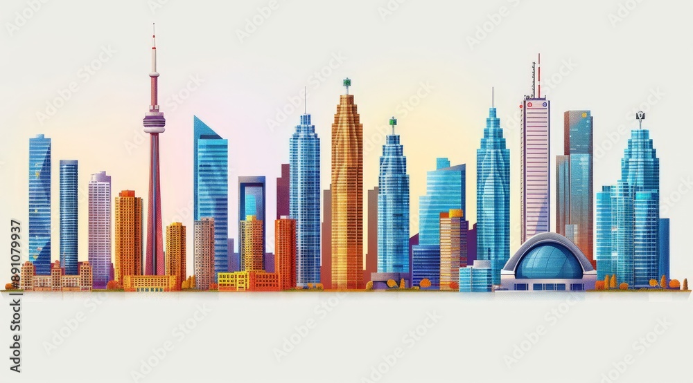 Obraz premium Tall buildings, thin outline icon collection set, illustration, vector, white background