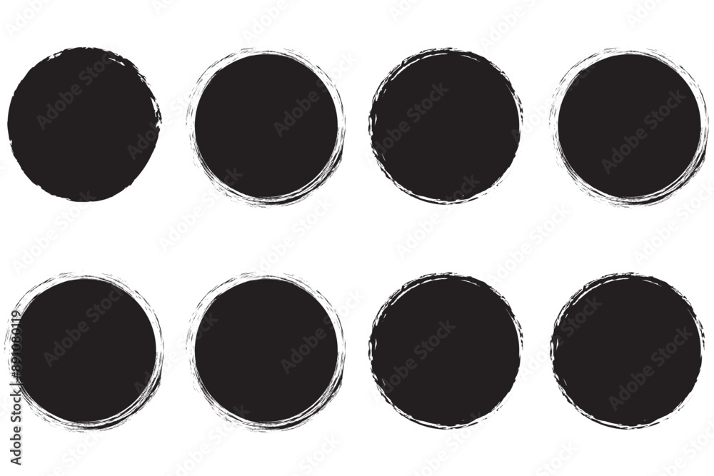 Oval and circle sketch shape, round charcoal marker, ink paint brush, grunge organic blob, irregular stain, black stroke spot isolated on white background. Abstract simple vector illustration