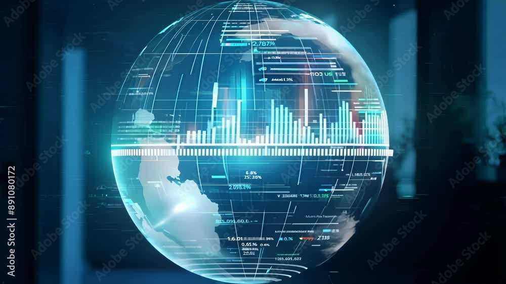 A holographic projection of potential economic scenarios based on different geopolitical events.