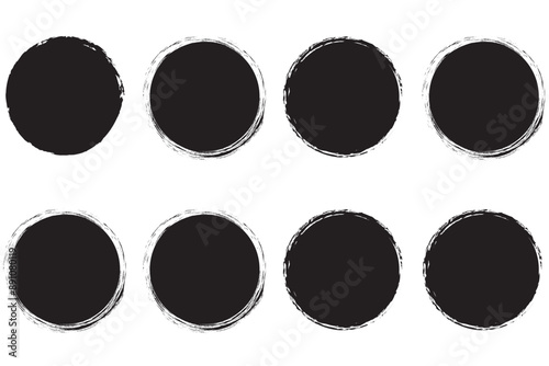Oval and circle sketch shape, round charcoal marker, ink paint brush, grunge organic blob, irregular stain, black stroke spot isolated on white background. Abstract simple vector illustration