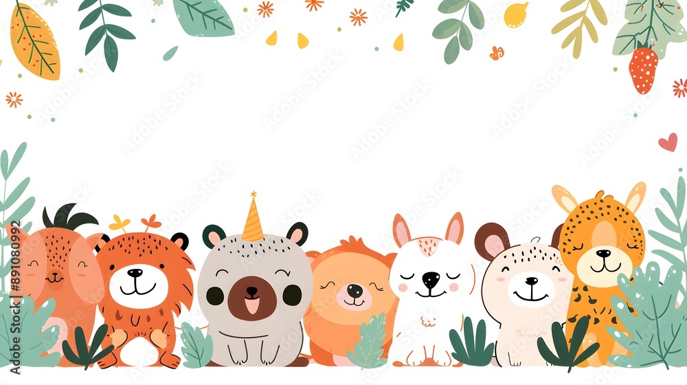 Cute Animals in Jungle Theme Banner. Cute Animals in Jungle Theme Banner.
