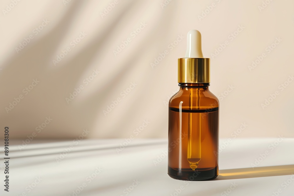 Minimalist Beauty Serum Bottle on White Background with Soft Light Minimalist Beauty Serum Bottle on White Background with Soft Light