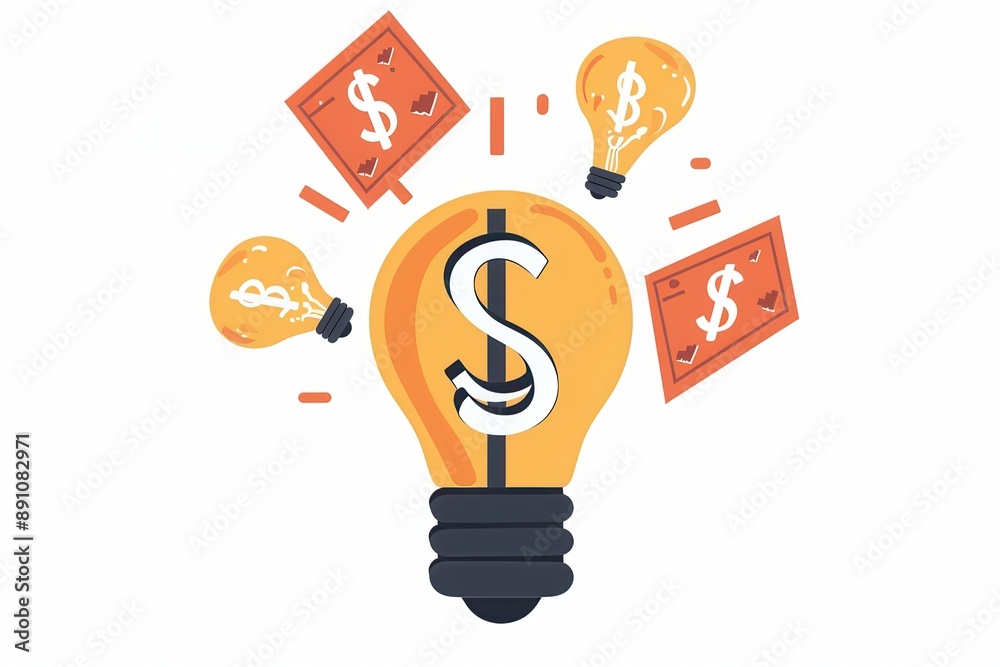 A investment opportunity clipart, profitable ventures, flat design, light bulb and dollar sign, isolated on white background A investment opportunity clipart, profitable ventures, flat design, light bulb and dollar sign, isolated on white background