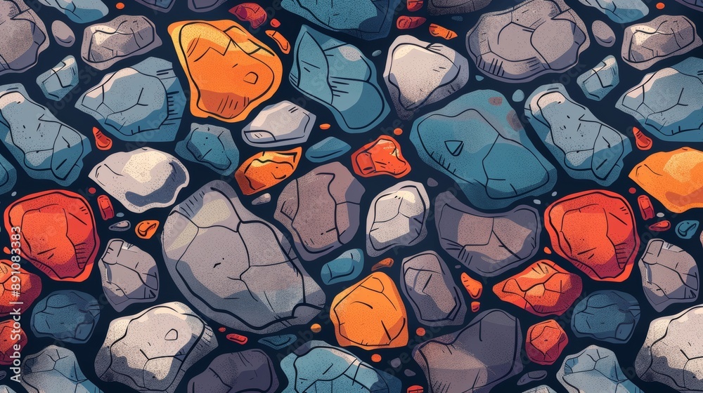 Earthy Minimalist Stone Textures in Flat Design: Captivating Side View Cartoon Drawing with Vivid Tones Earthy Minimalist Stone Textures in Flat Design: Captivating Side View Cartoon Drawing with Vivid Tones