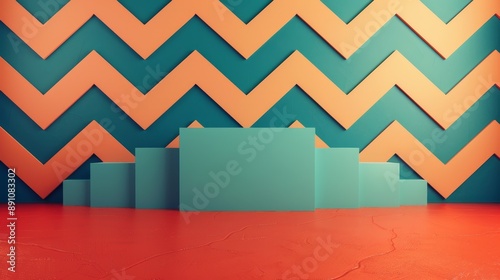 Bold Minimalist Zigzag Patterns in Edgy 3D Render with Complementary Color Scheme