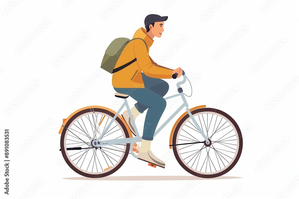 A man on a bicycle clipart, outdoor activity, flat design, casual outfit, isolated on white background A man on a bicycle clipart, outdoor activity, flat design, casual outfit, isolated on white background