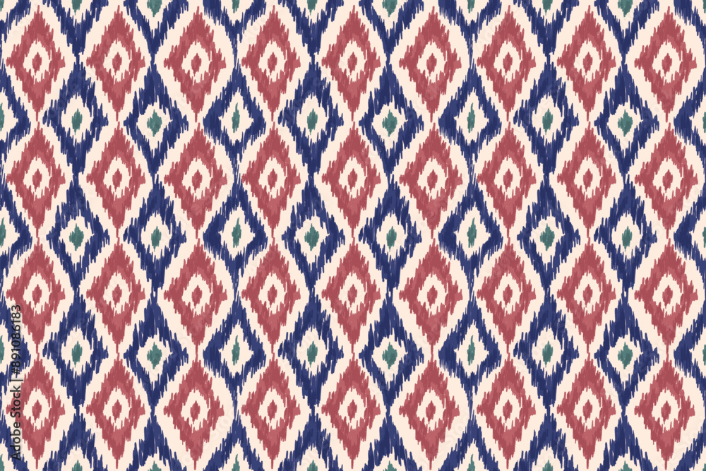 Ikat seamless pattern, geometric design, motif ethnic handmade, Ikat ethnic tribal, boho colors seamless wallpaper. Ethnic Ikat abstract background art, greeting cards, printing products Ikat seamless pattern, geometric design, motif ethnic handmade, Ikat ethnic tribal, boho colors seamless wallpaper. Ethnic Ikat abstract background art, greeting cards, printing products