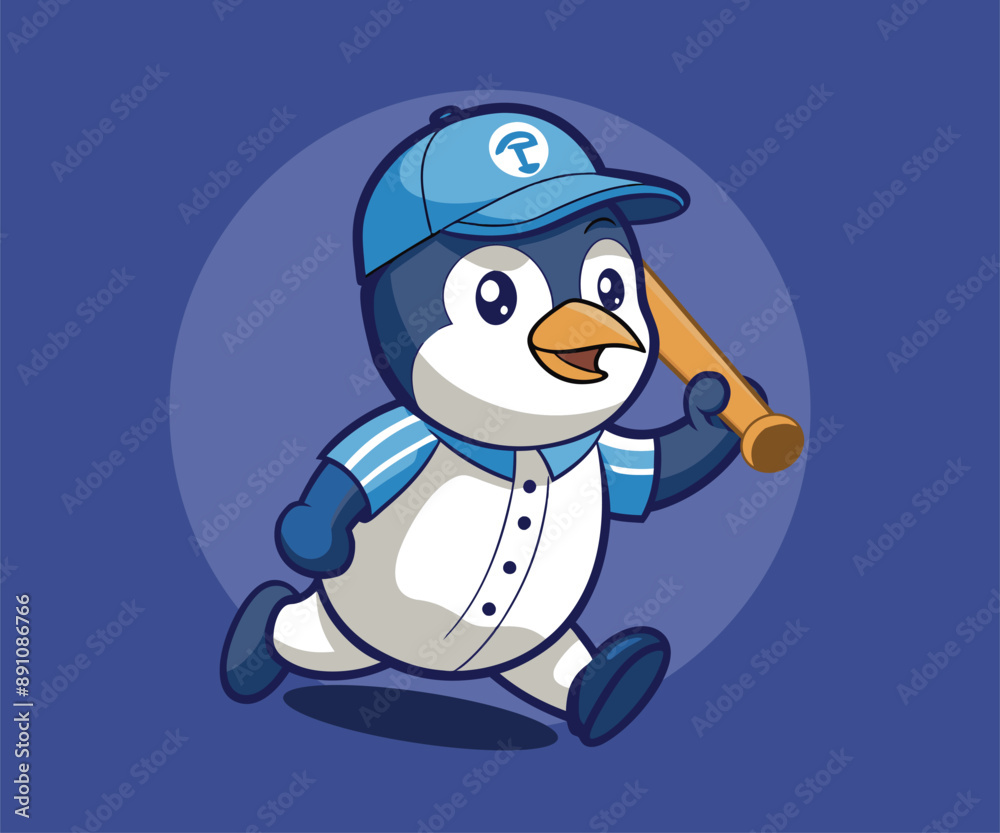 cute penguin running and holding a bat
cute penguin running and holding a bat