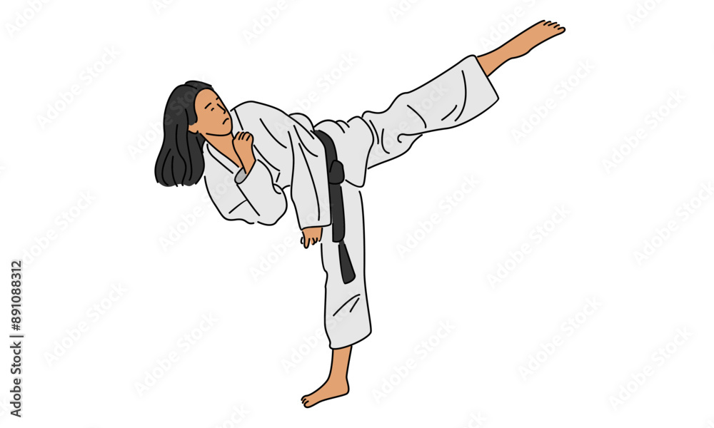 line art color of female karate illustration