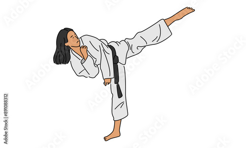 line art color of female karate illustration