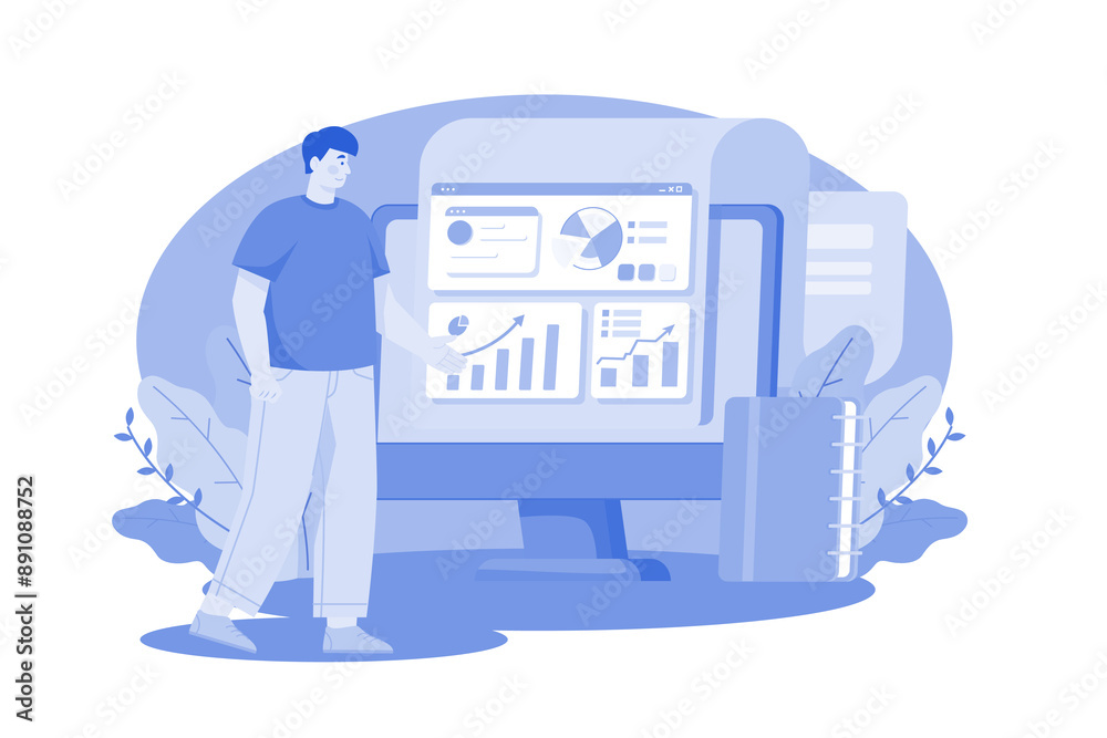 Man Working On The Business Datasheet