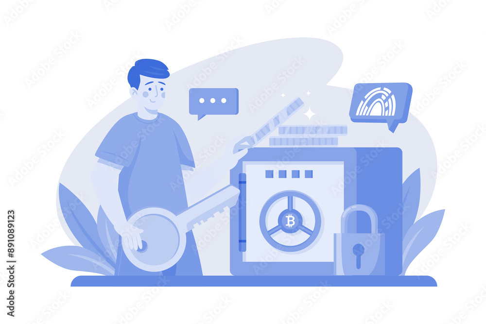 Secure Cryptocurrency Illustration concept on a white background Secure Cryptocurrency Illustration concept on a white background
