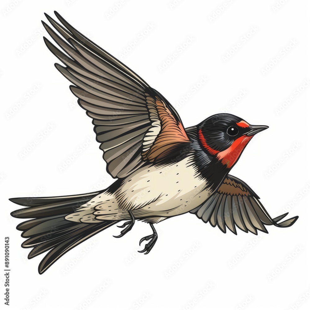 Naklejka premium Detailed Illustration of a Bird in Flight.