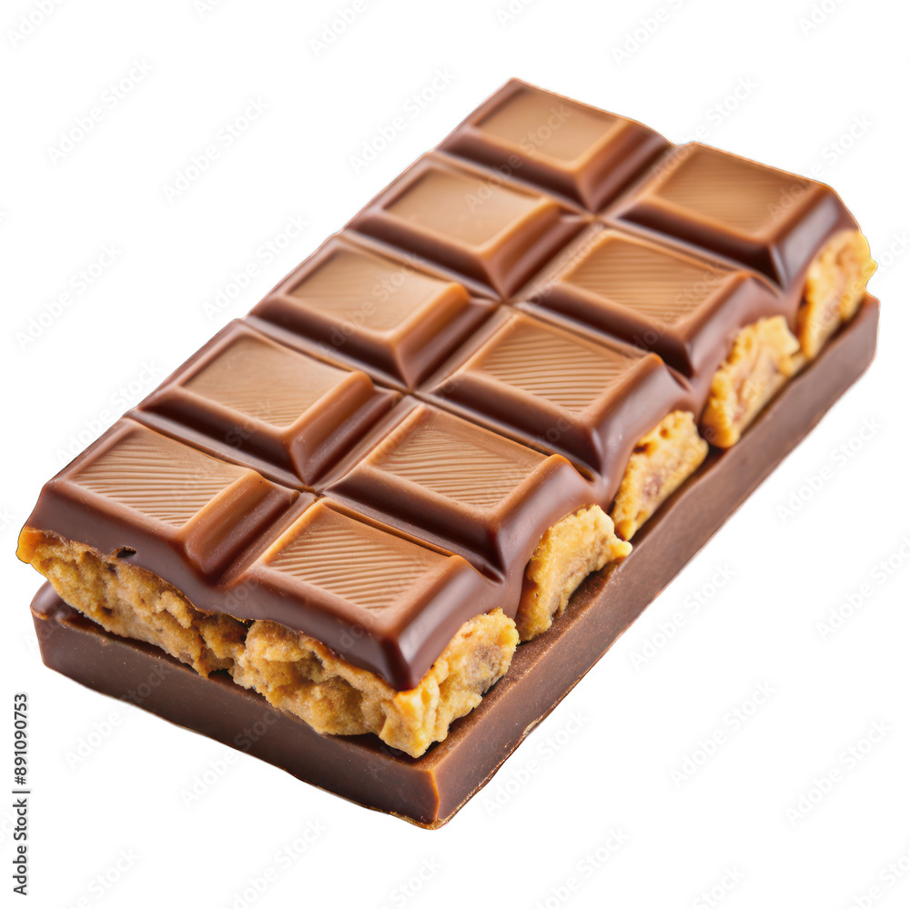 Peanuts butter chocolate bar isolated on transparent background
