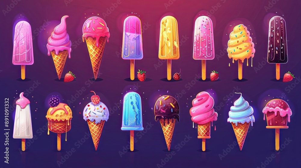 A Rainbow of Sweetness: Watercolor Ice Cream Delight A Rainbow of Sweetness: Watercolor Ice Cream Delight