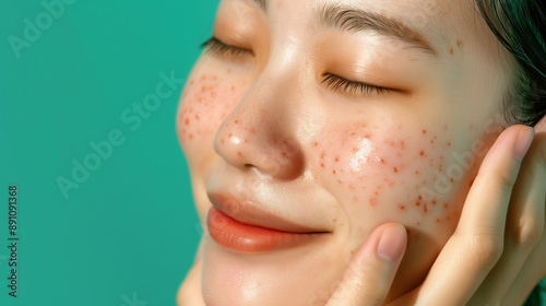 Facial Acne Treatment Benzoyl Peroxide South Korean Woman Illustrating Clear Skin Antibacterial Action