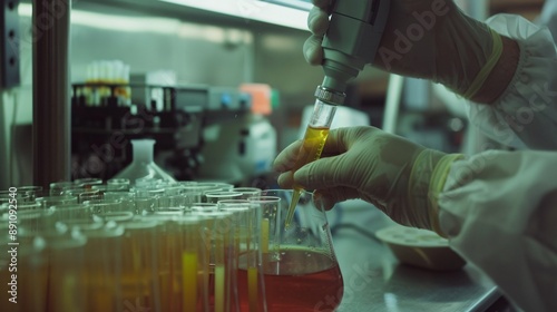 A laboratory technician conducting a microscopic bacteriological examination with reagents, showcasing work in microlaboratories.