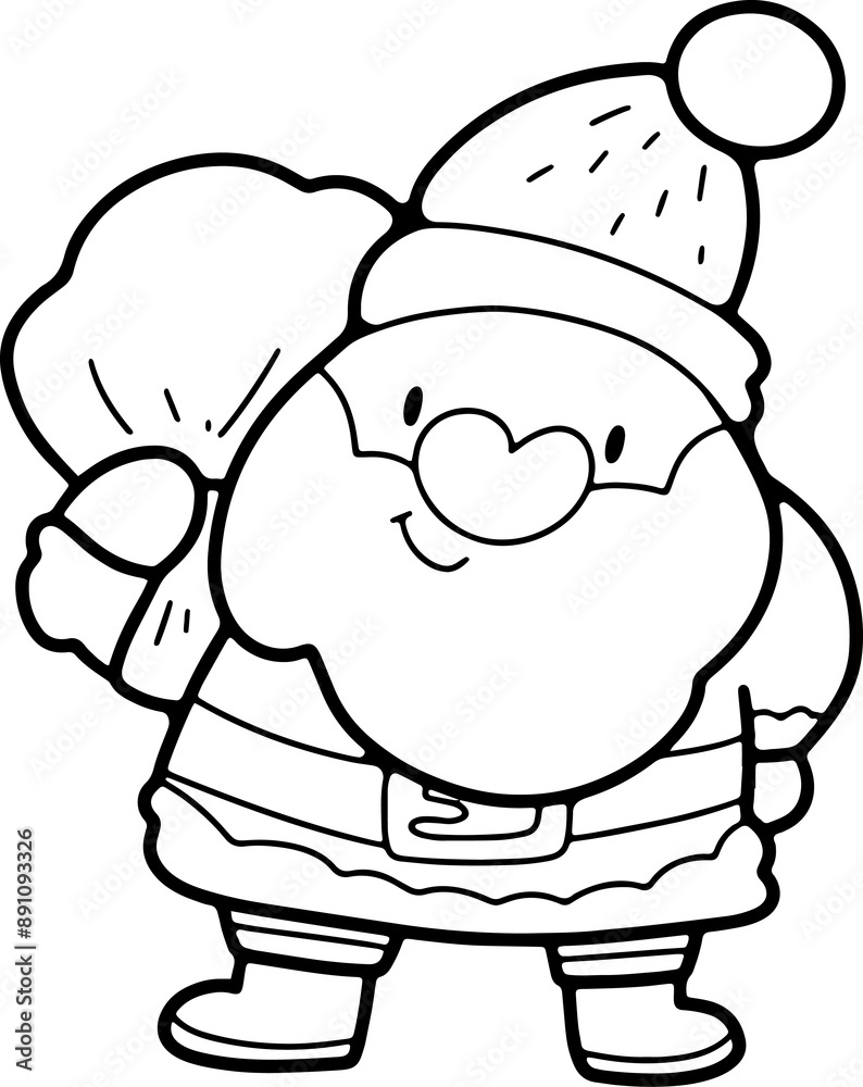 Obraz premium Christmas cartoon image, Santa, fun, hand drawn, coloring, illustration