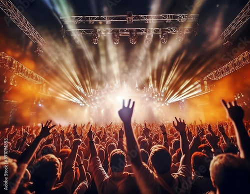 Fotografía en concierto lleno de personas con luces de color amarillo photo