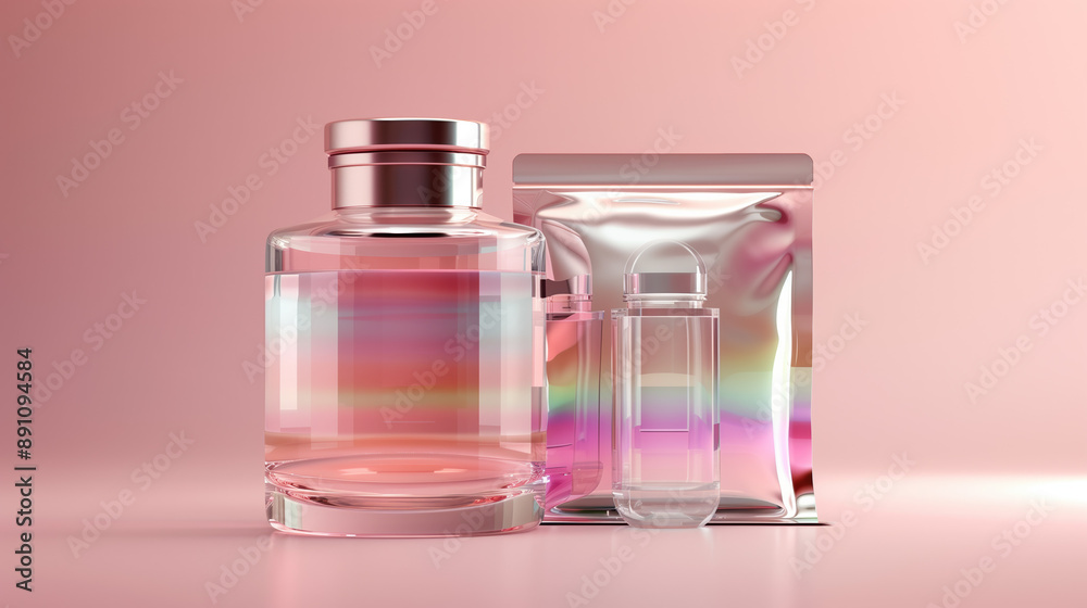 Collagen Production Copper Firm Skin Strong Connective Tissue Hologram Clear Crystal Bottle Translucent Plastic Bag Mock-Up No Brand Collagen Production Copper Firm Skin Strong Connective Tissue Hologram Clear Crystal Bottle Translucent Plastic Bag Mock-Up No Brand
